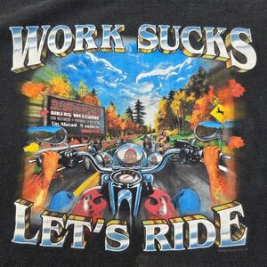 Work Sucks Let's Ride Graphic T Shirt Black Size L 2008 Harley